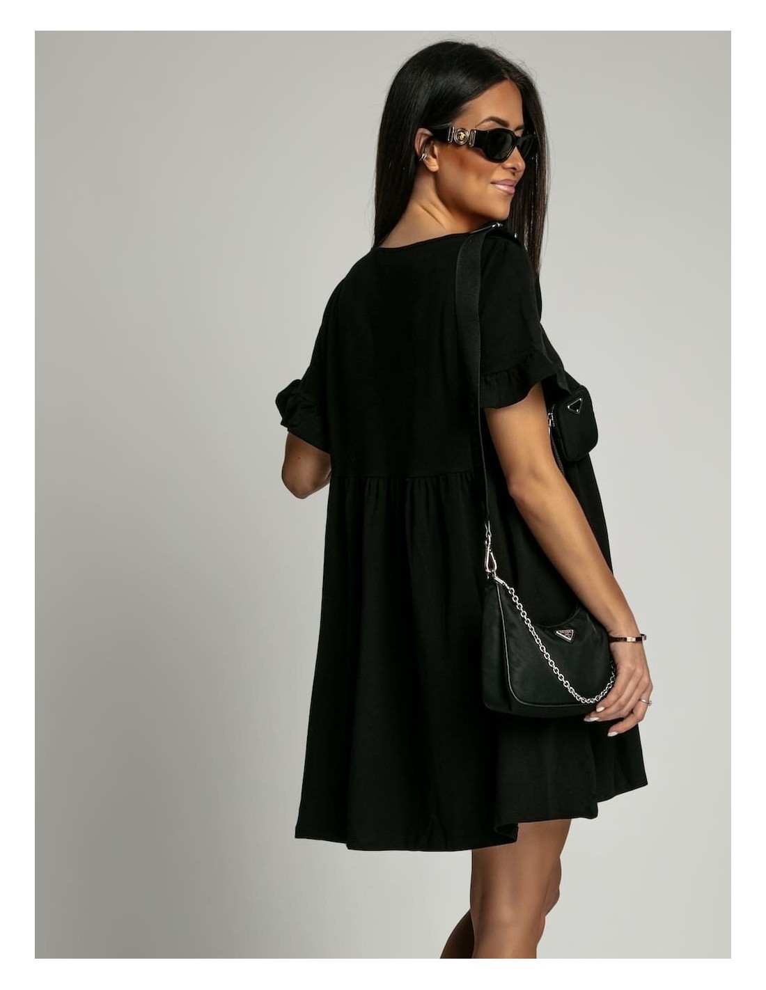 Oversize dress with short sleeves, black FK530 - Online store - Boutique